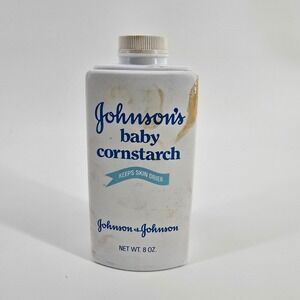 Johnson & Johnson Baby Cornstarch Vintage 1983 8oz White Blue Collectible Prop